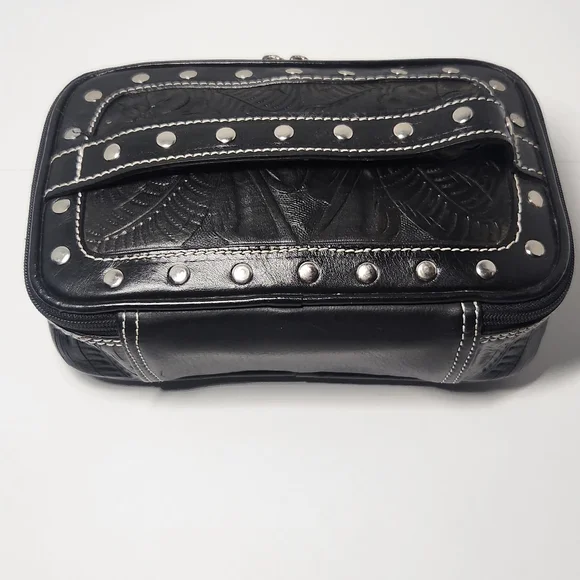 American West Studded Black Leather Toiletry Bag - Picture 8 of 14